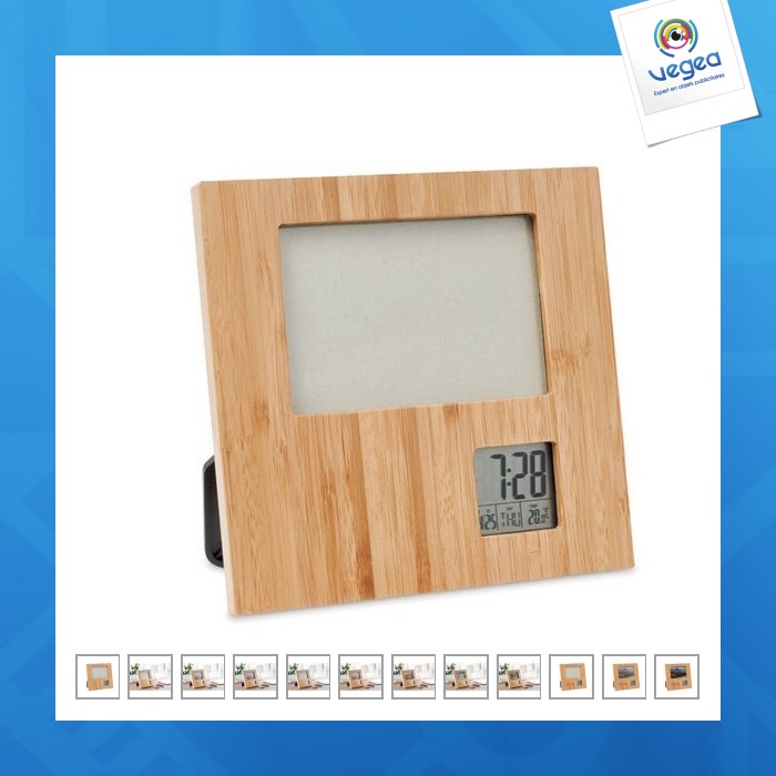 Bamboo photo frame with weather station