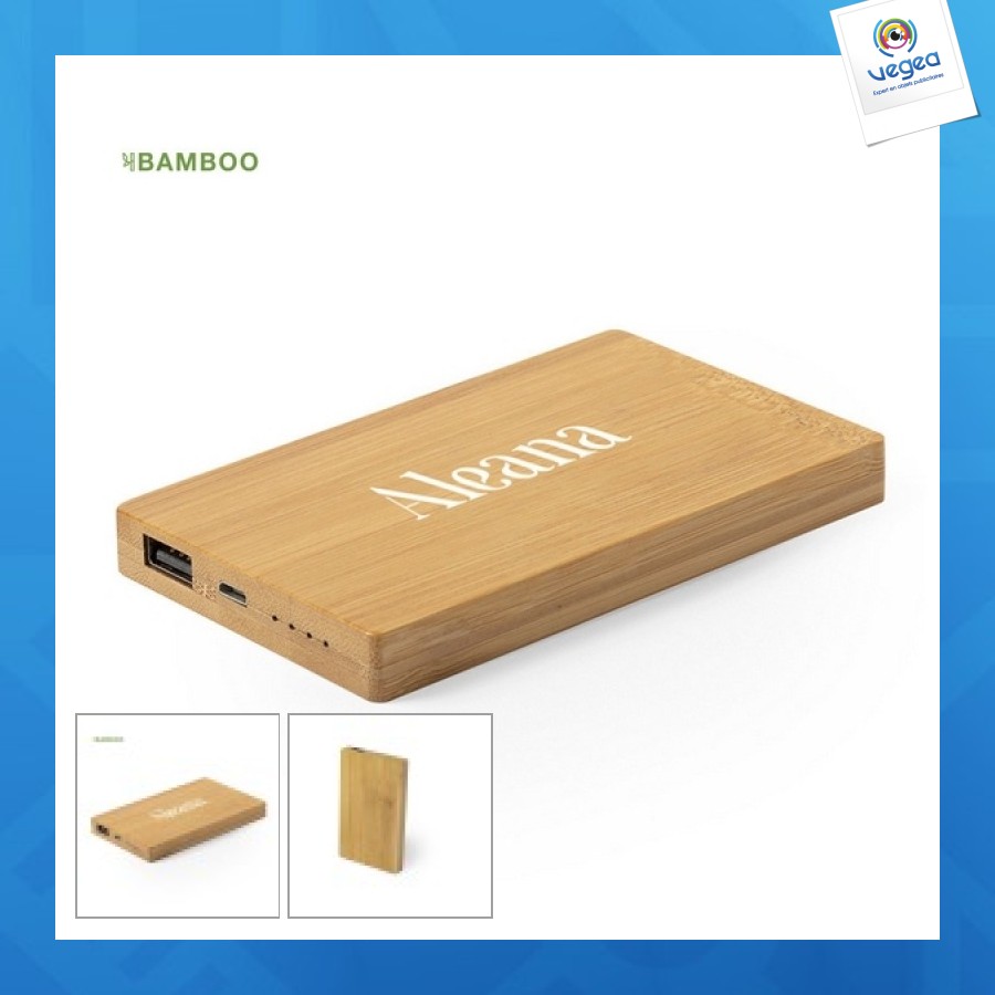 Batterie personnalisable externe 5.000 mah en bambou