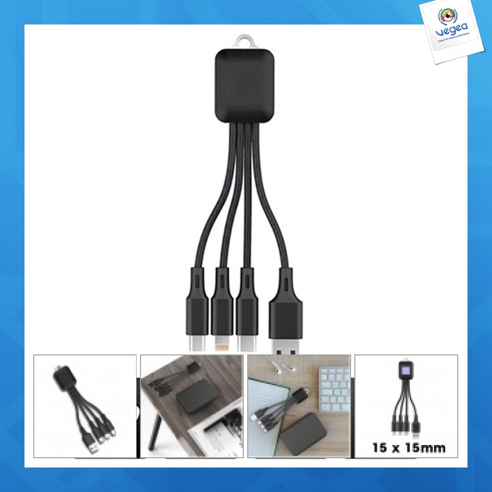 Benri - usb-a to 3-in-1 cable - ultra-fast charging 3a 20w - keyring size