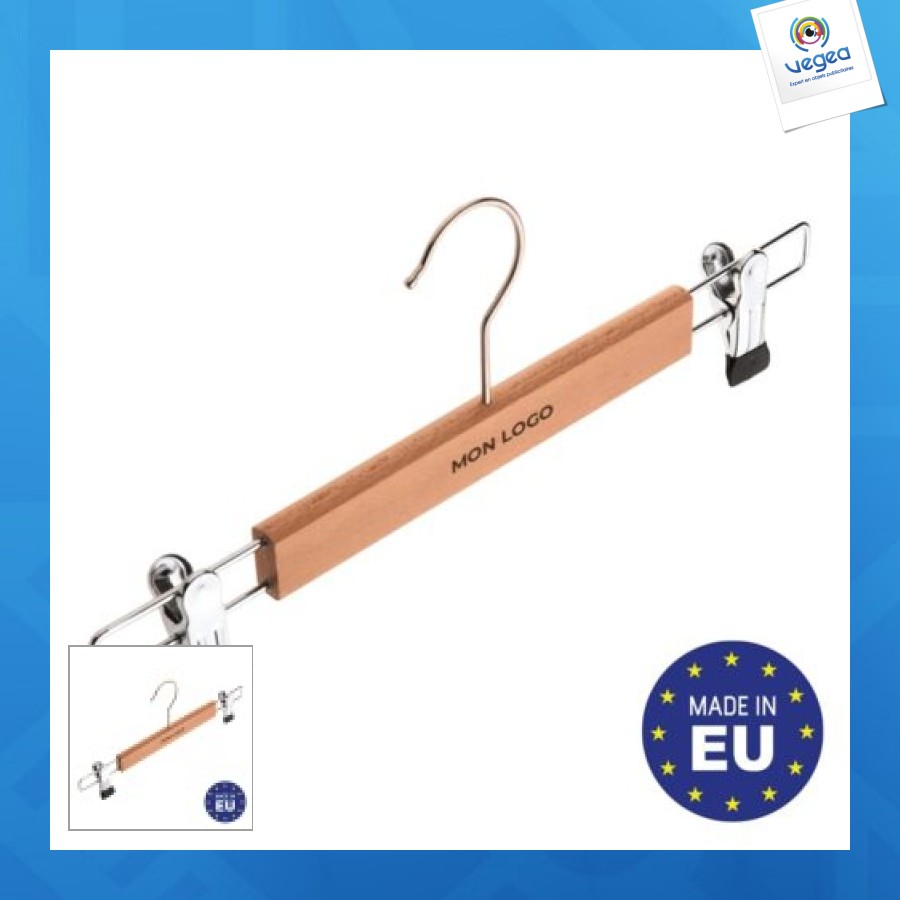 Cintres Qualité Supérieure Hangerworld Cintres Bois à Pinces - Lot De 5 - 45cm Pour Pantalons, Jupes - Pinces Ajustables Caoutchouc Cintre Tailleur 45cm
