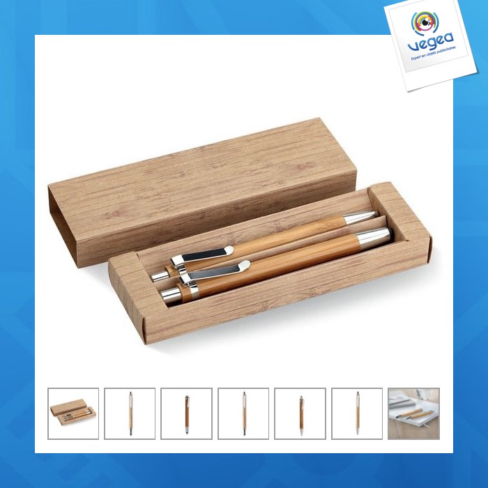 Coffret avec stylo bambou personnalisable et portemine bambou Stylo en bois ou bambou