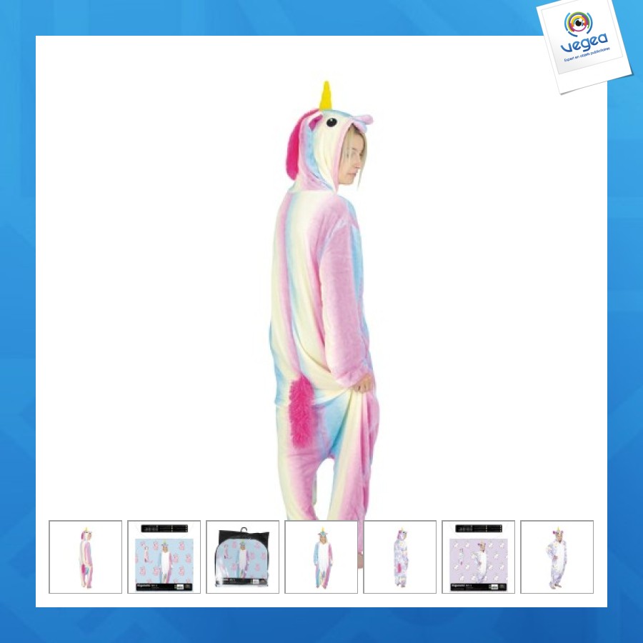 Costume kigurumi licorne personnalisable arc en ciel adulte