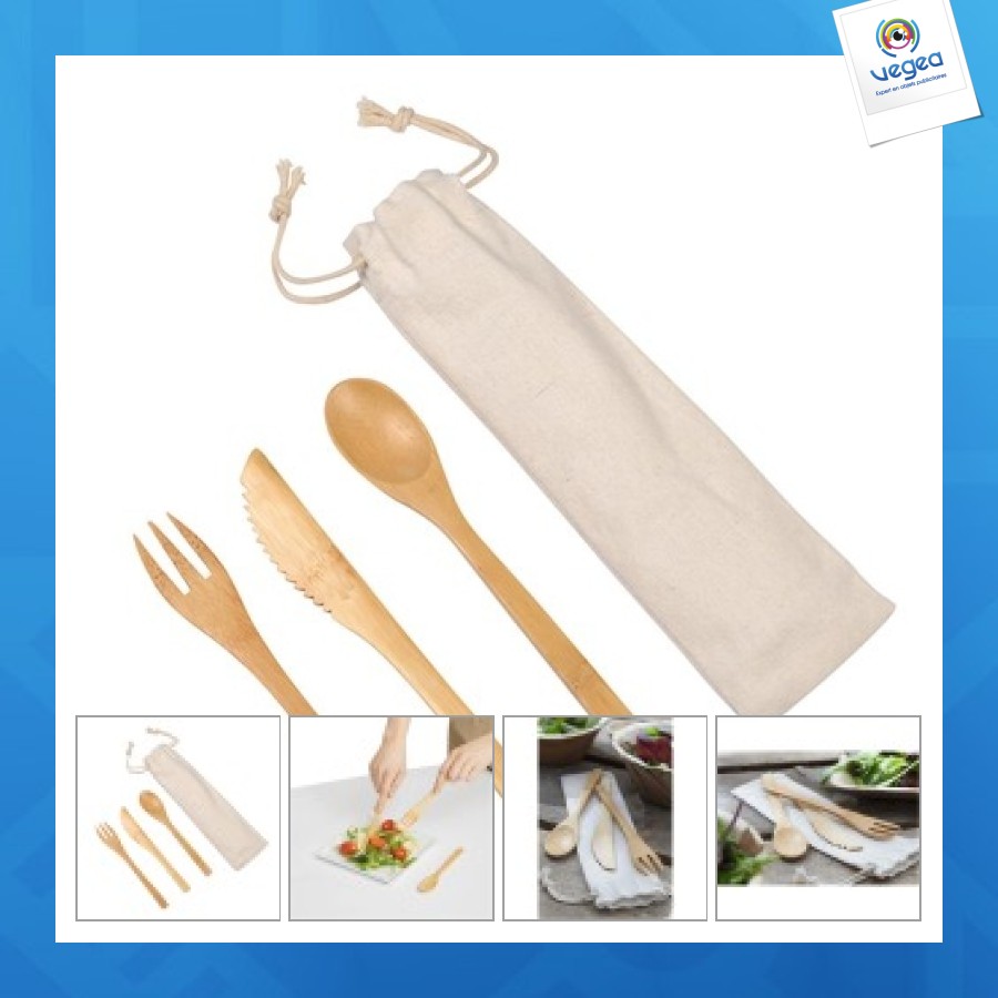 Ensemble de 3 couverts personnalisée en bambou Ensemble de 3 couverts personnalisée en bambou