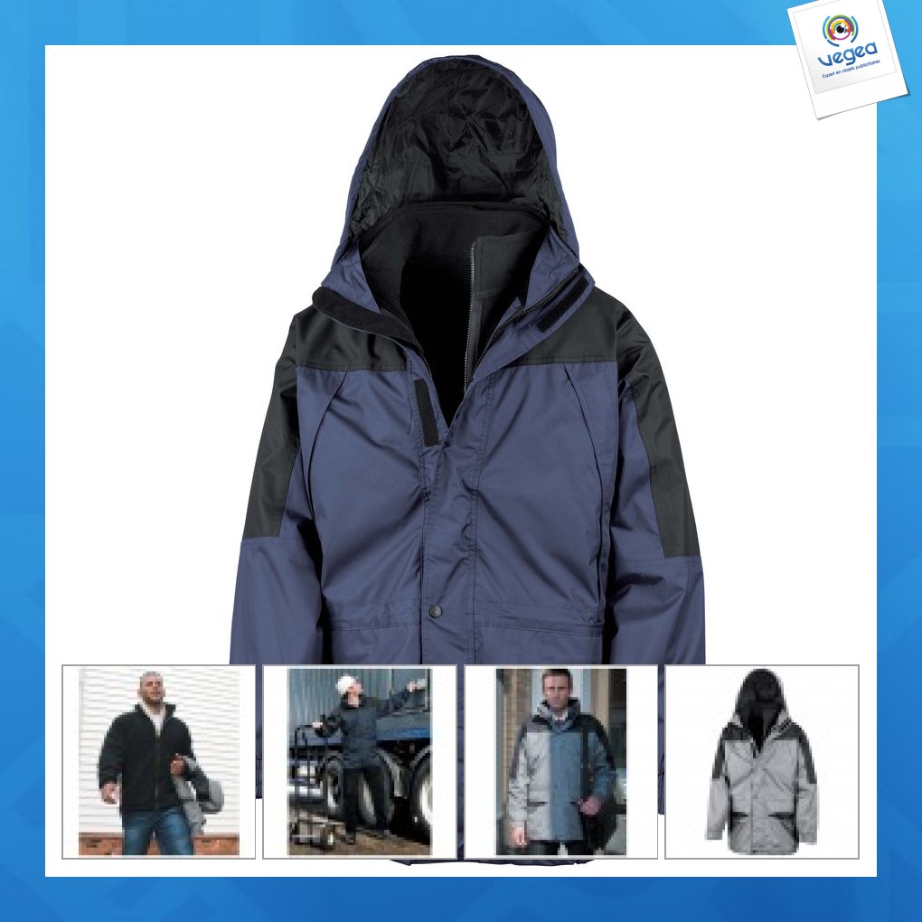 Fleece-lined parka with detachable hood 