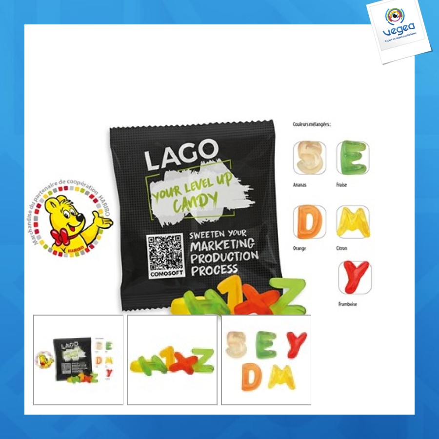Haribo personnalisé abc lettres et chiffres en sachet promo