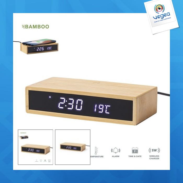 Horloge personnalisable multifonction en bambou horloge et pendulette