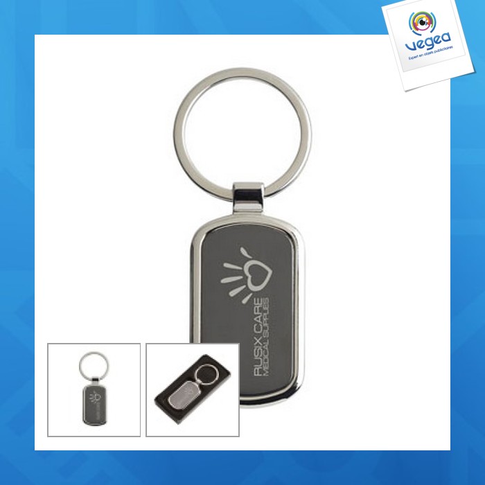 Porte-clés en métal sur stock, porte-clefs publicitaire, Keytag porte-clés  publicitaire rect.
