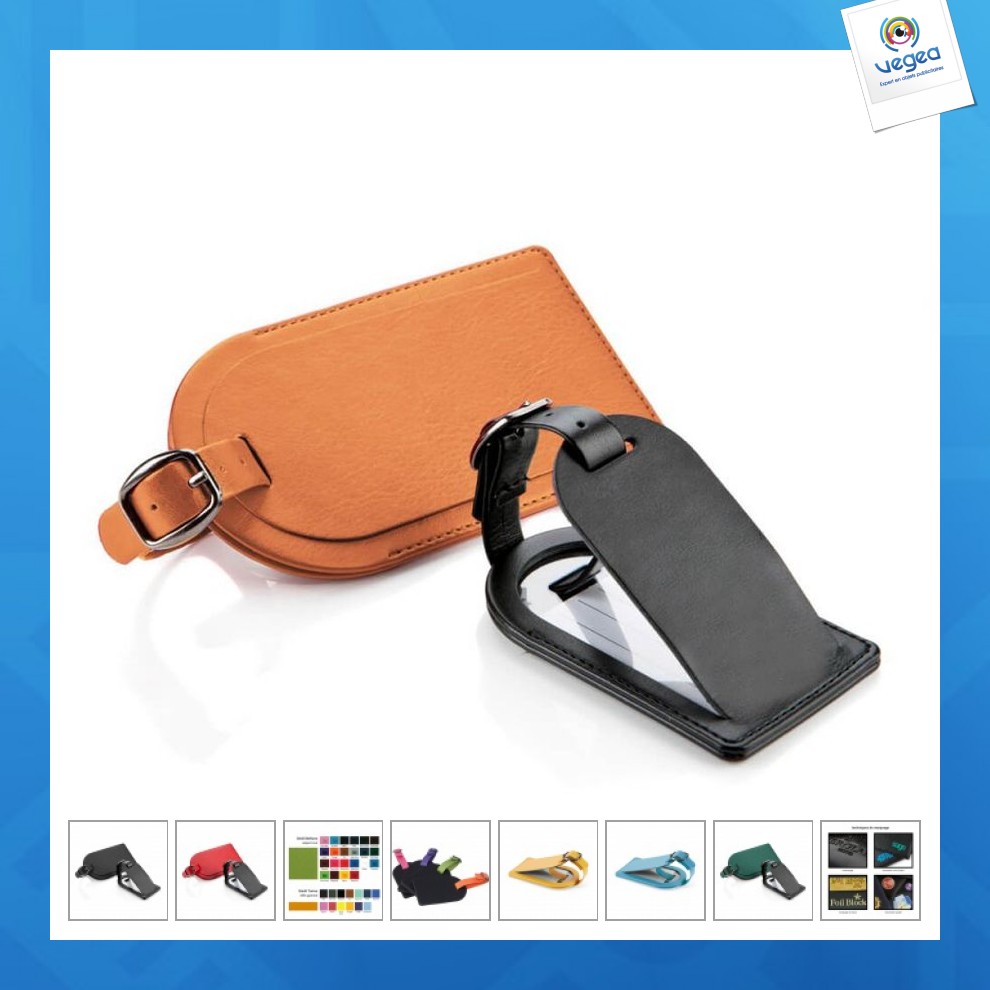 Leather label holder with flap luggage tag holder