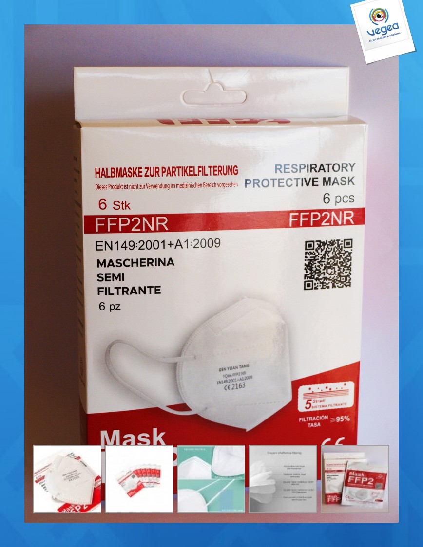 Masque ffp2 (conditionné en sachet individuel et boîte de 6) Masque jetable respiratoire