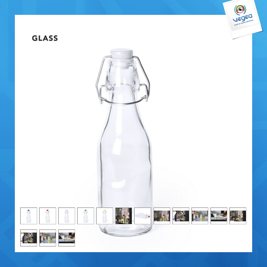 Bouteille en verre, Cadeau d'entreprise, Mini bouteille en verre  publicitaire à bouchon 260 ml
