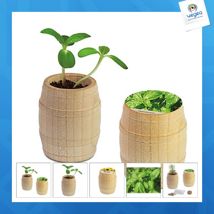 Mini-tonneau en bois publicitaire - basilic Mini-tonneau en bois publicitaire - basilic