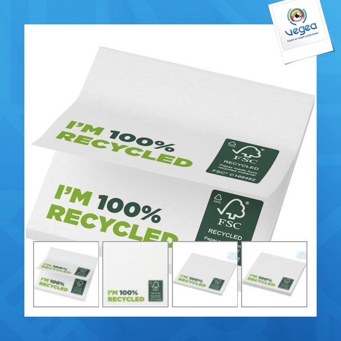 Gadget écologique recyclé ou bio, Cadeau d'entreprise, Notes autocollantes  recyclées 75 x 75 mm sticky-mate® personnalisable