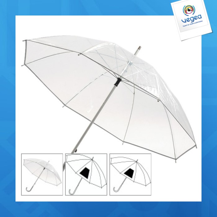 Paraguas transparente de promoción con mango curvo de aluminio