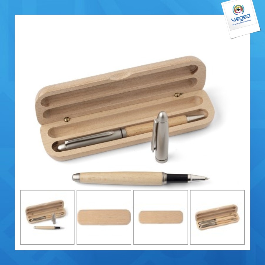 Parure bois avec stylo bille personnalisable et roller en bois Parure avec stylo roller