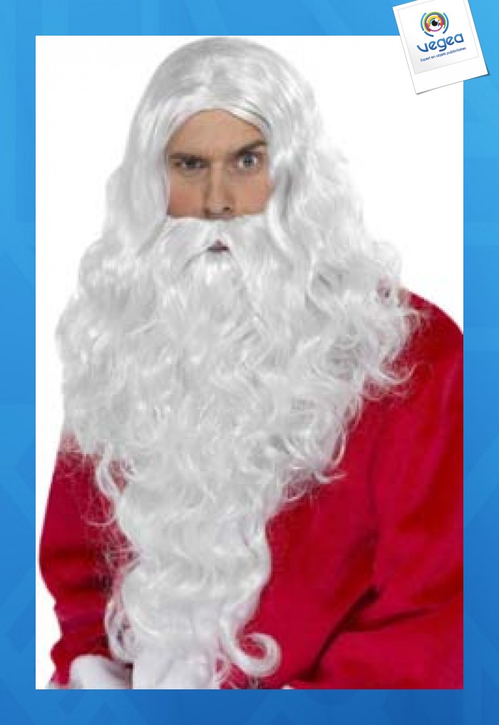 Perruque personnalisable longue santa blanche avec barbe perruque