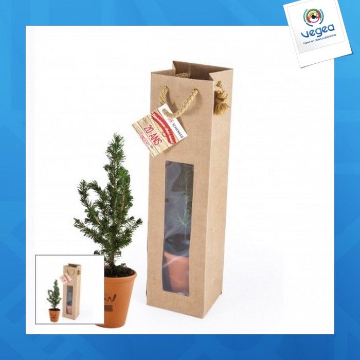 Sapin de noël publicitaire en pot terre cuite et sac kraft prestige Sapin de noël publicitaire en pot terre cuite et sac kraft prestige