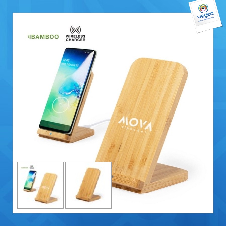 Support bambou avec charge sans fil 5w Porte-téléphone portable et support, socle, base pour smartphone