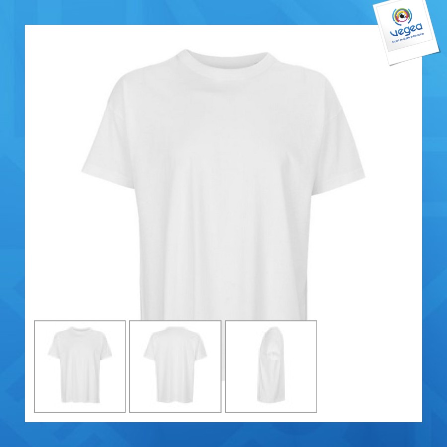 Tee-shirt blanc homme 100% coton bio boxy textile divers écologique, recyclé, durable ou bio