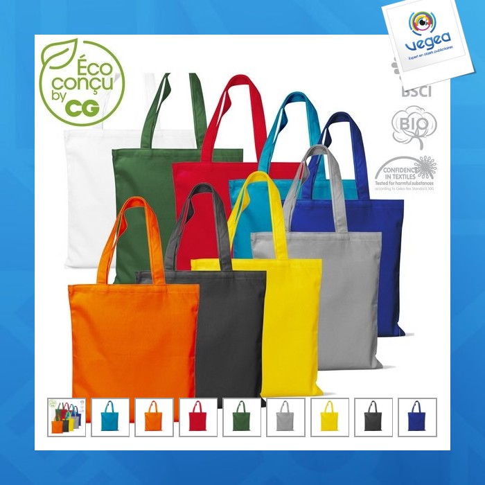Tote bag couleur en coton bio bagage écologique, bio, recyclé lié au développement durable